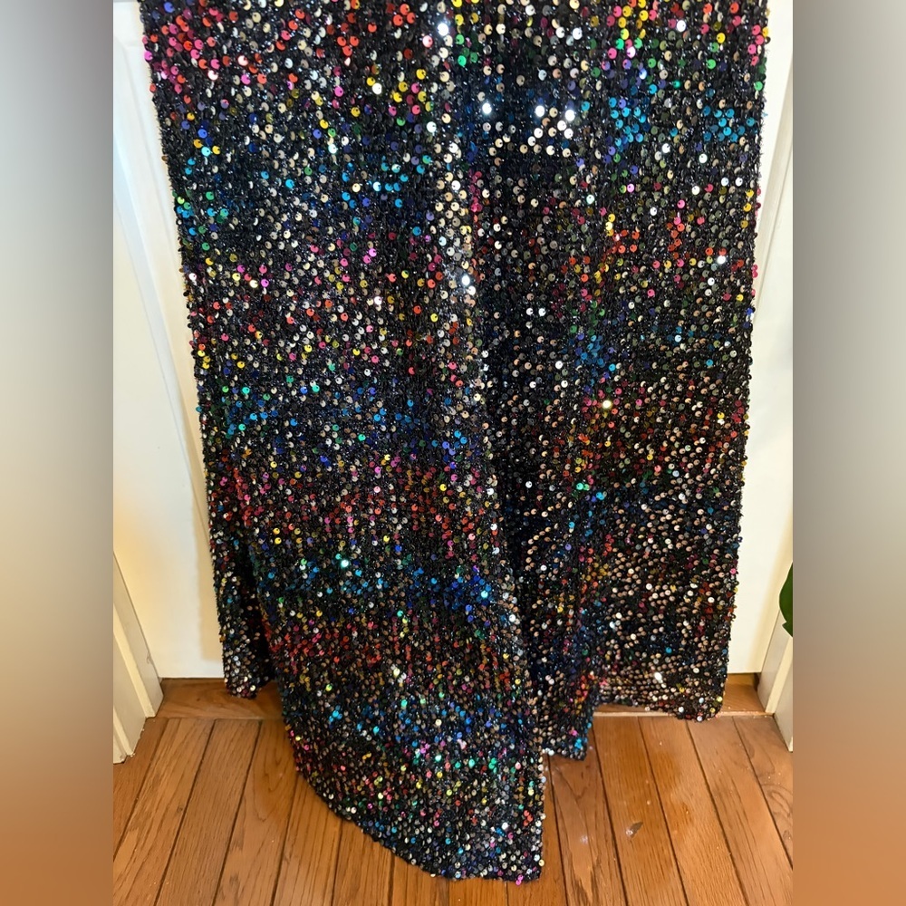 IEENA for Mac Duggal Black Multi Colored Sequin V Neck Maxi Dress 8 - Picture 8 of 14